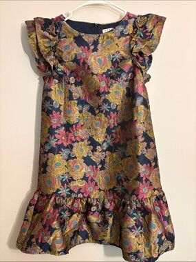 TCEC floral jacquard dress flutter sleeves and a ruffled hem